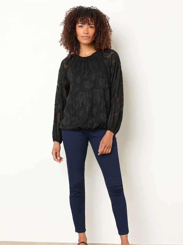 M&Co Black Jacquard Crew Neck Blouse - Image 2 of 5