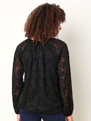 M&Co Black Jacquard Crew Neck Blouse - Image 3 of 5