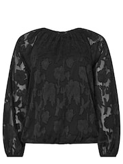 M&Co Black Jacquard Crew Neck Blouse - Image 5 of 5