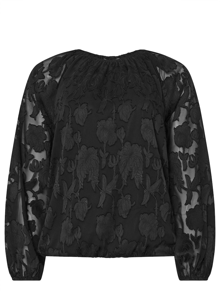 M&Co Black Jacquard Crew Neck Blouse - Image 5 of 5 M&Co Black Jacquard Crew Neck Blouse - Image 5 of 5