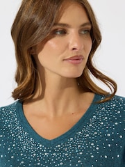 M&Co Green Diamonte Trim V-Neck Tunic Jumper - Image 4 of 5