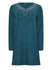 M&Co Green Diamonte Trim V-Neck Tunic Jumper - Image 5 of 5