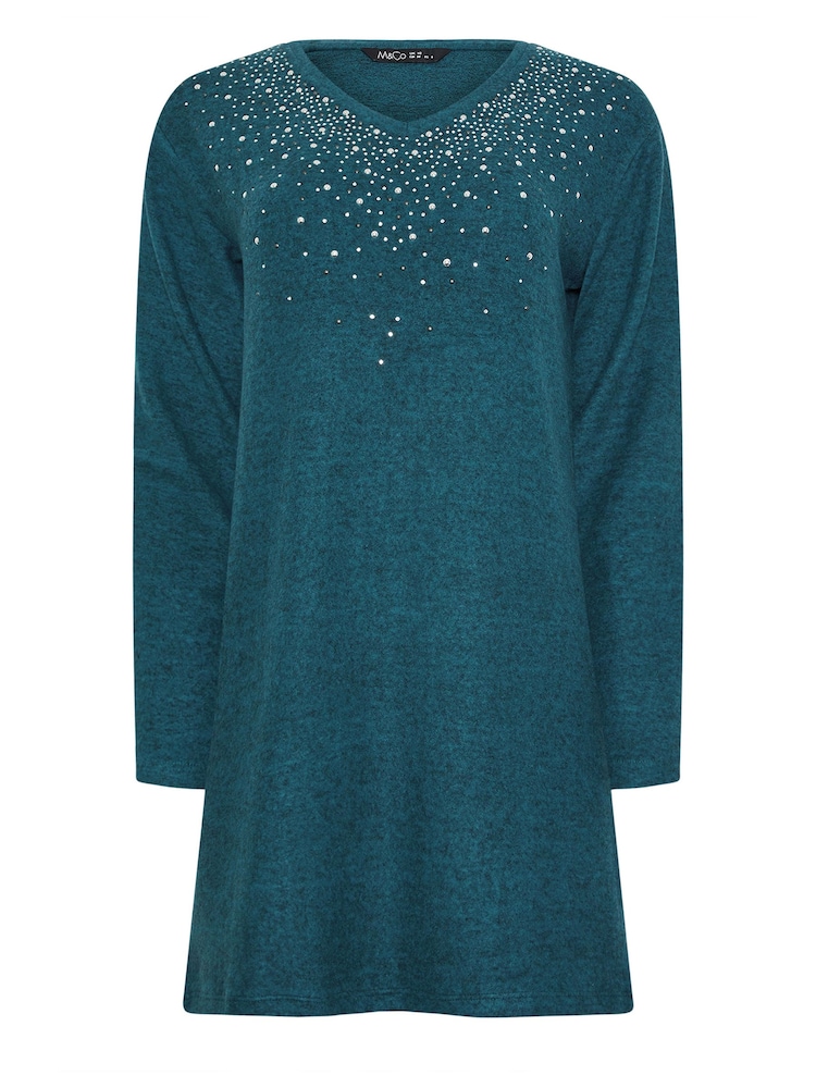 M&Co Green Diamonte Trim V-Neck Tunic Jumper - Image 5 of 5 M&Co Green Diamonte Trim V-Neck Tunic Jumper - Image 5 of 5
