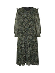 M&Co Black Floral Print Chiffon Long Sleeve Boho Dress - Image 2 of 2