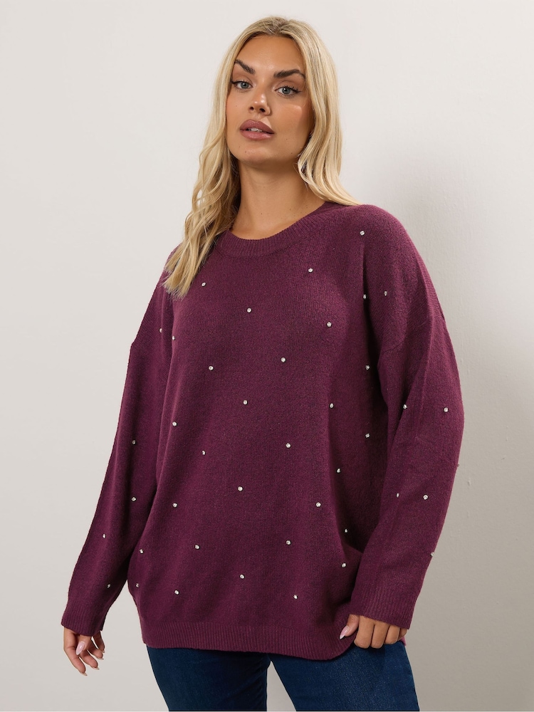 Yours Curve Purple Embellished Front Jumper - Image 1 of 5
