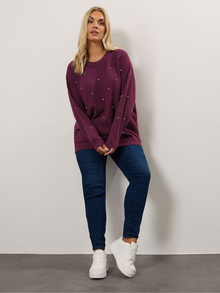 Yours Curve Purple Embellished Front Jumper - Image 2 of 5