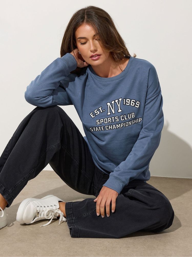 Long Tall Sally Blue Embroidered Sweatshirt - Image 1 of 5