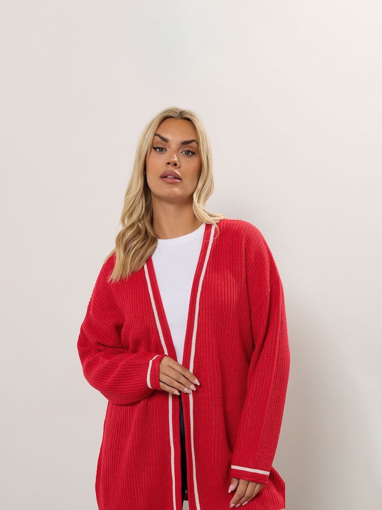 Yours Curve Red Basic Cardigan - Image 1 of 5 Yours Curve Red Basic Cardigan - Image 1 of 5