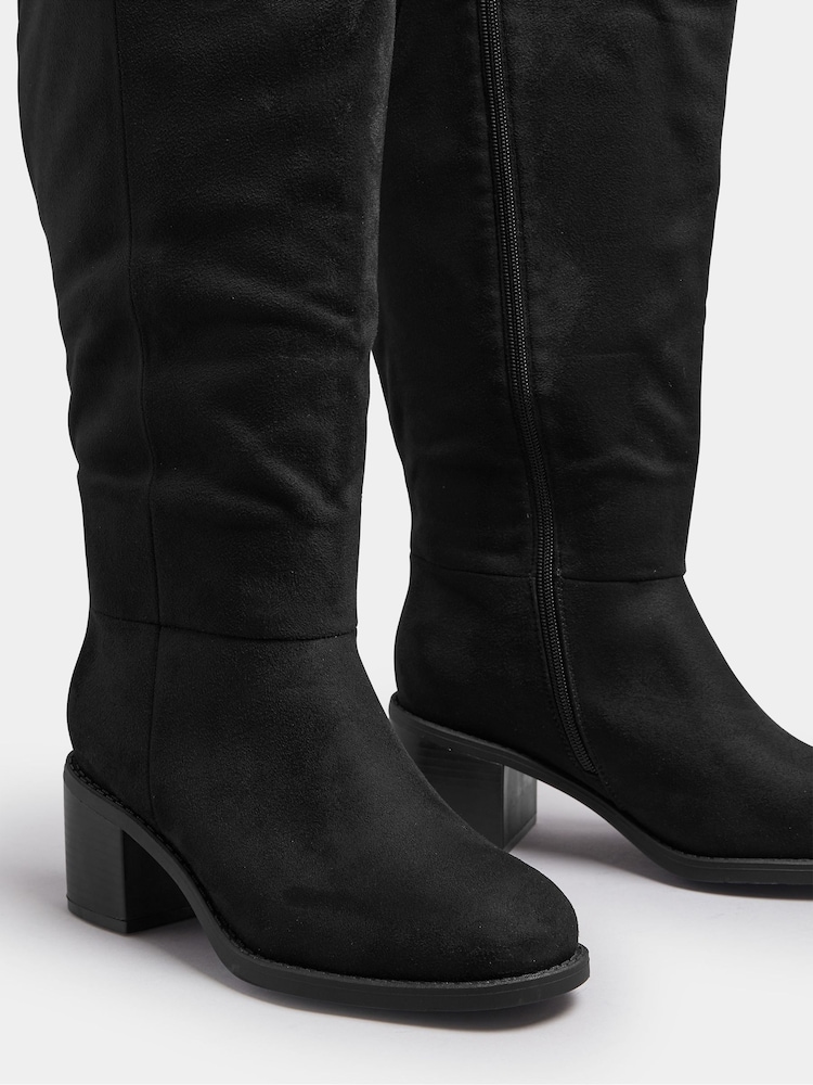 Yours Curve Black Extra Wide Fit Block Heel Knee High Boots - Image 2 of 6
