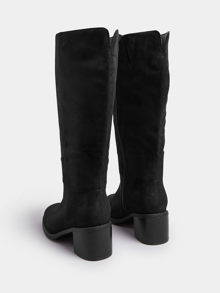 Yours Curve Black Extra Wide Fit Block Heel Knee High Boots - Image 6 of 6