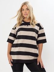 Yours Curve Black Heavyweight Ribbed Mix T-Shirt - Image 1 of 5