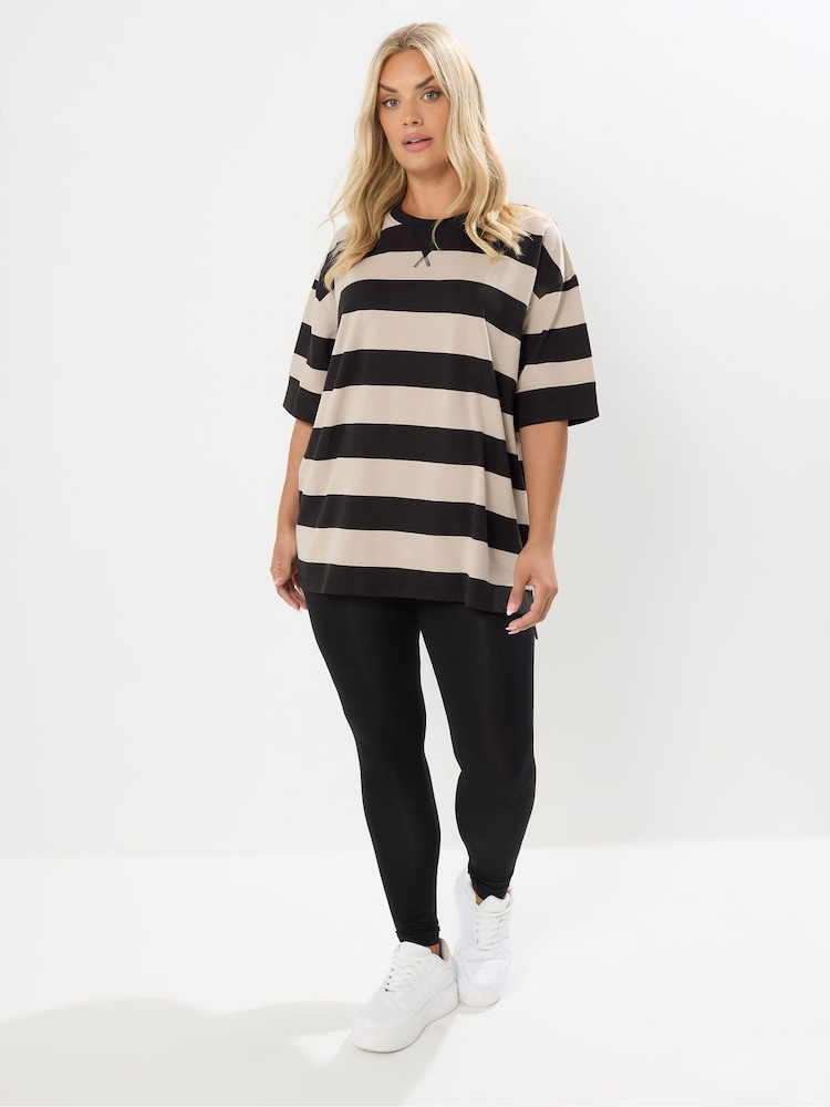 Yours Curve Black Heavyweight Ribbed Mix T-Shirt - Image 2 of 5
