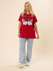 Yours Curve Red Logo Slash Detail Top - Image 1 of 4
