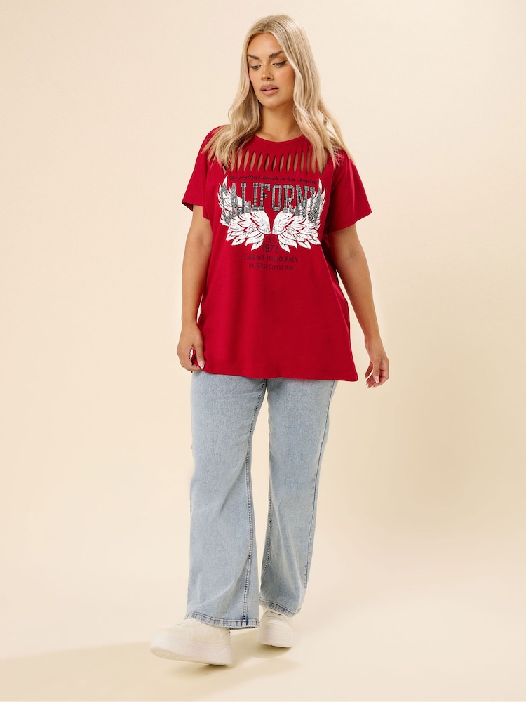 Yours Curve Red Logo Slash Detail Top - Image 1 of 4