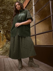 Yours Curve Green Borg Nylon Pocket Gilet - Image 1 of 10