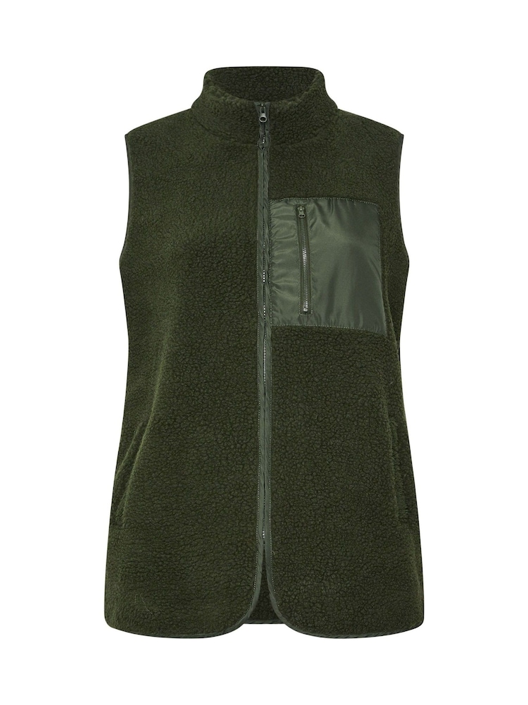 Yours Curve Green Borg Nylon Pocket Gilet - Image 10 of 10