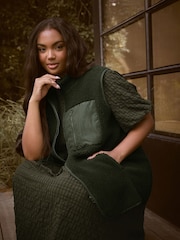 Yours Curve Green Borg Nylon Pocket Gilet - Image 2 of 10