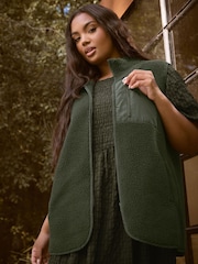 Yours Curve Green Borg Nylon Pocket Gilet - Image 3 of 10