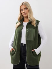 Yours Curve Green Borg Nylon Pocket Gilet - Image 4 of 10