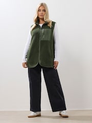 Yours Curve Green Borg Nylon Pocket Gilet - Image 5 of 10