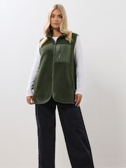 Yours Curve Green Borg Nylon Pocket Gilet - Image 7 of 10