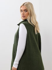 Yours Curve Green Borg Nylon Pocket Gilet - Image 8 of 10