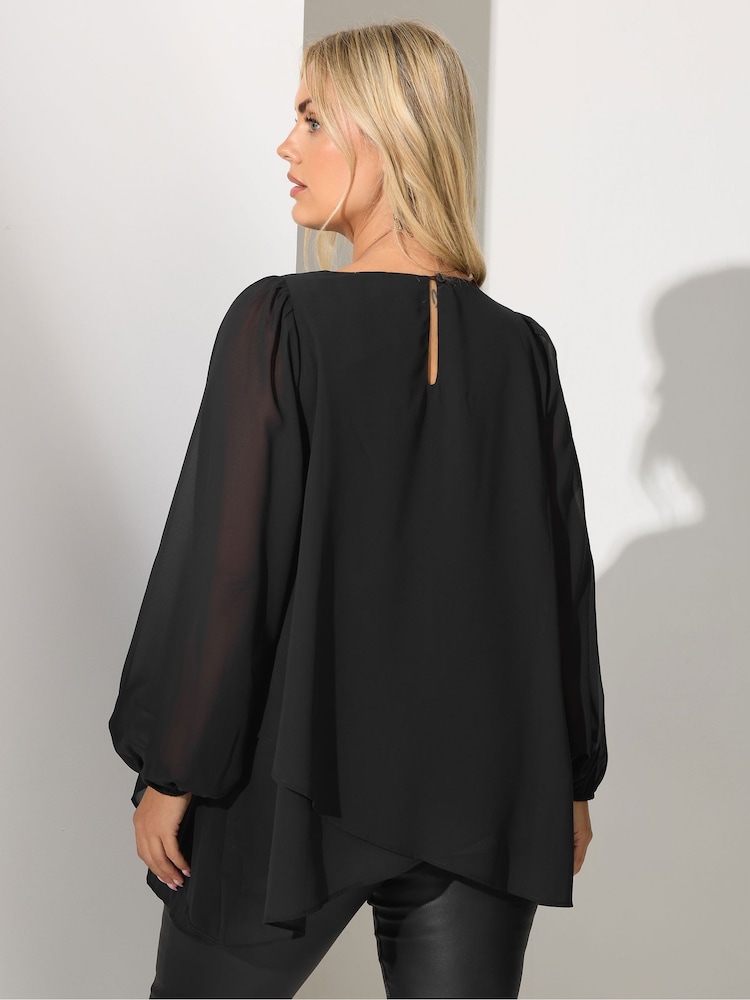 LAYERED SLEEVE BLOUSE / BLACK Black Semi-Sheer Long Sleeve Blouse –