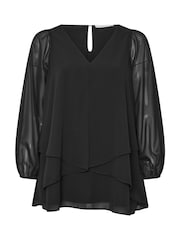 Yours Curve Black London Bellow Long Sleeve Layered Blouse - Image 5 of 5
