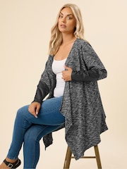 Yours Curve Grey Luxury Ribbed PU Sleeve Cardigan - Image 1 of 5