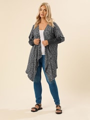 Yours Curve Grey Luxury Ribbed PU Sleeve Cardigan - Image 2 of 5