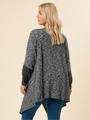 Yours Curve Grey Luxury Ribbed PU Sleeve Cardigan - Image 3 of 5