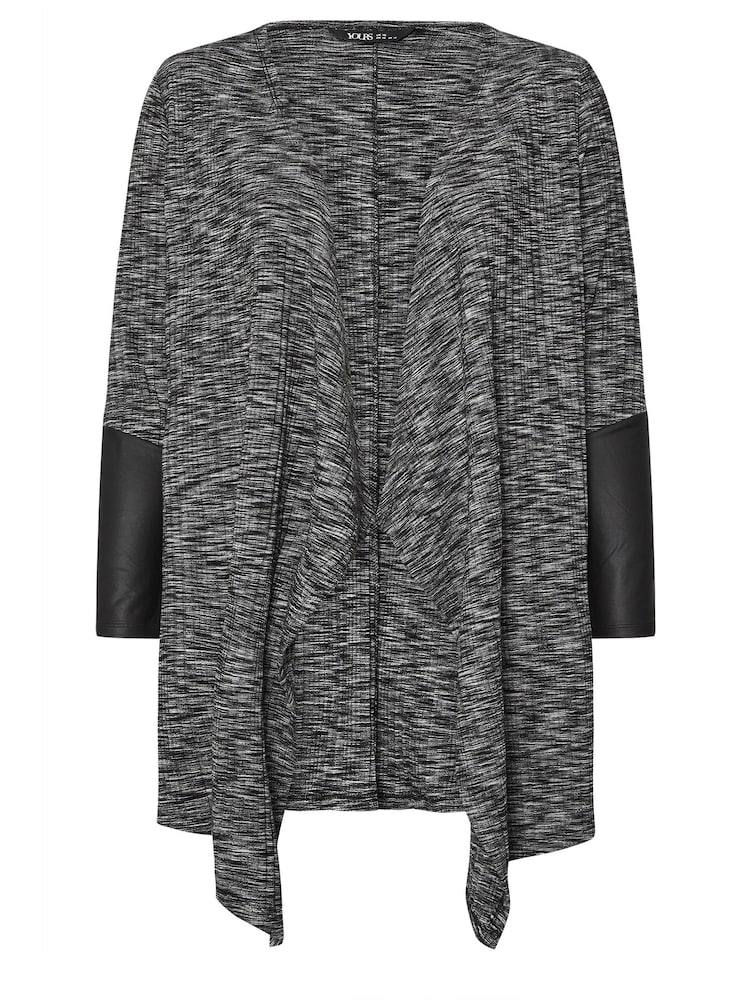 Yours Curve Grey Luxury Ribbed PU Sleeve Cardigan - Image 5 of 5