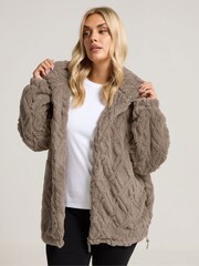 Yours Curve Brown Texture Zip Through Jacket - Image 1 of 5