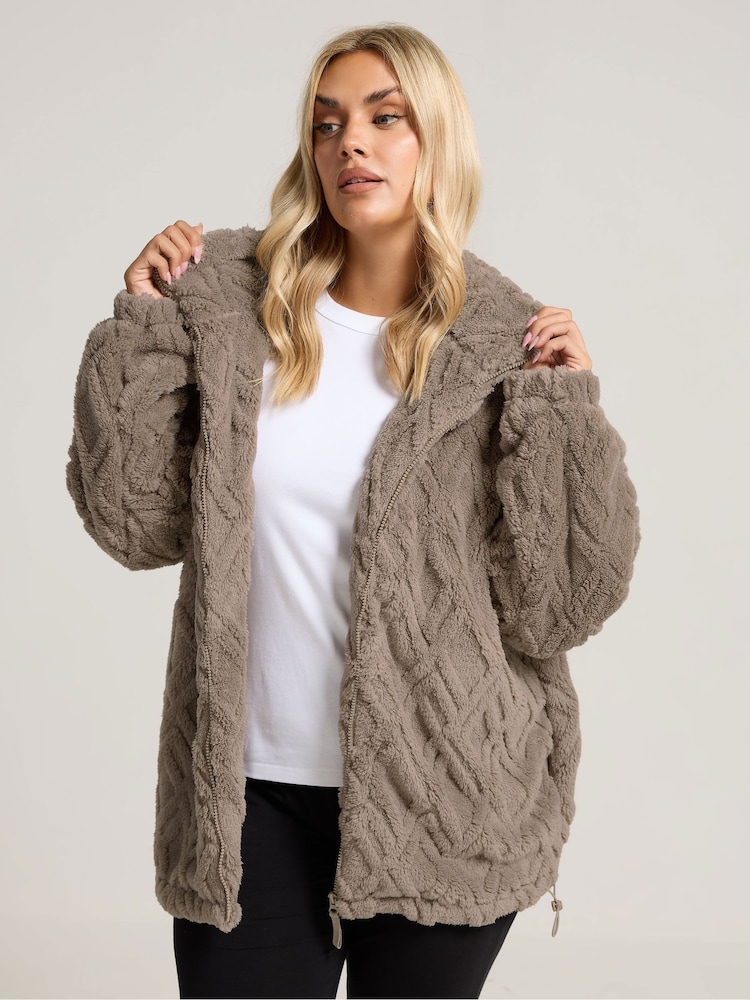 Yours Curve Brown Texture Zip Through Jacket - Image 1 of 5