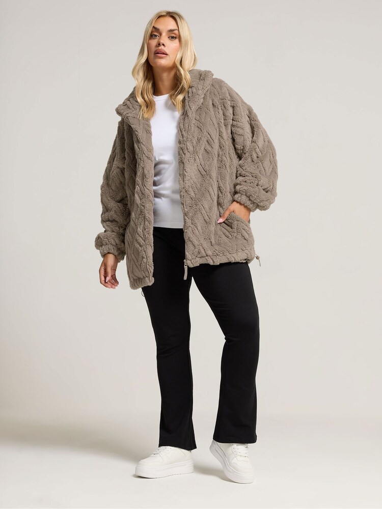 Yours Curve Brown Texture Zip Through Jacket - Image 2 of 5