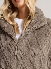 Yours Curve Brown Texture Zip Through Jacket - Image 4 of 5