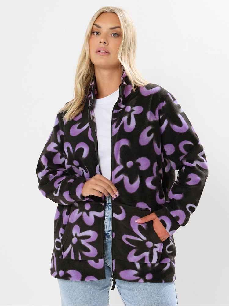 Yours Curve Black Zip Through Fleece - Image 1 of 5