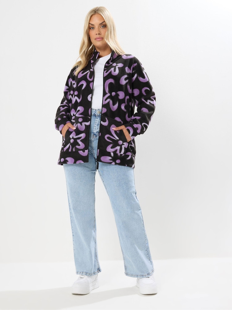 Yours Curve Black Zip Through Fleece - Image 2 of 5