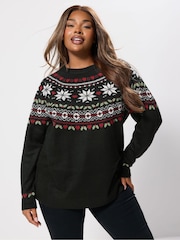Yours Curve Black Novelty Fairisle Jumper - Image 1 of 5