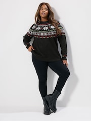 Yours Curve Black Novelty Fairisle Jumper - Image 2 of 5