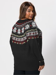 Yours Curve Black Novelty Fairisle Jumper - Image 3 of 5