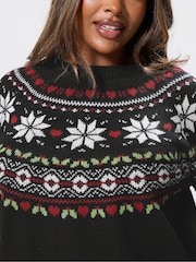 Yours Curve Black Novelty Fairisle Jumper - Image 4 of 5