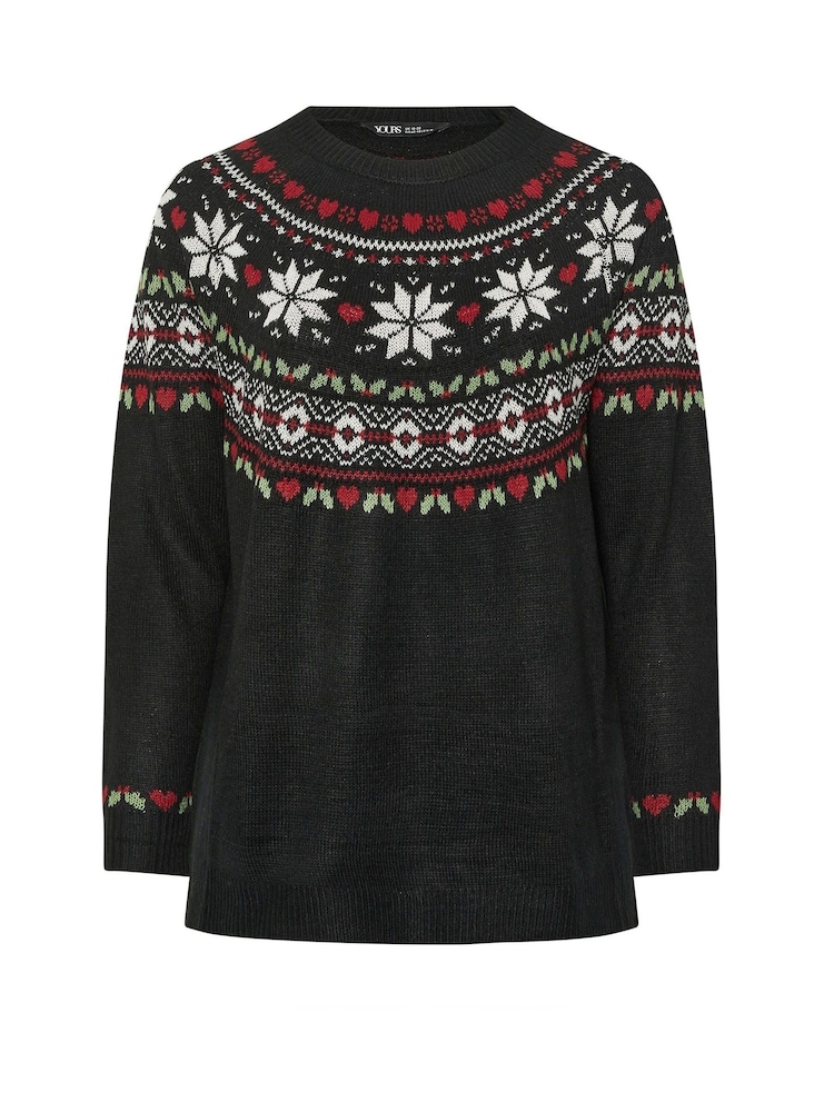 Yours Curve Black Novelty Fairisle Jumper - Image 5 of 5