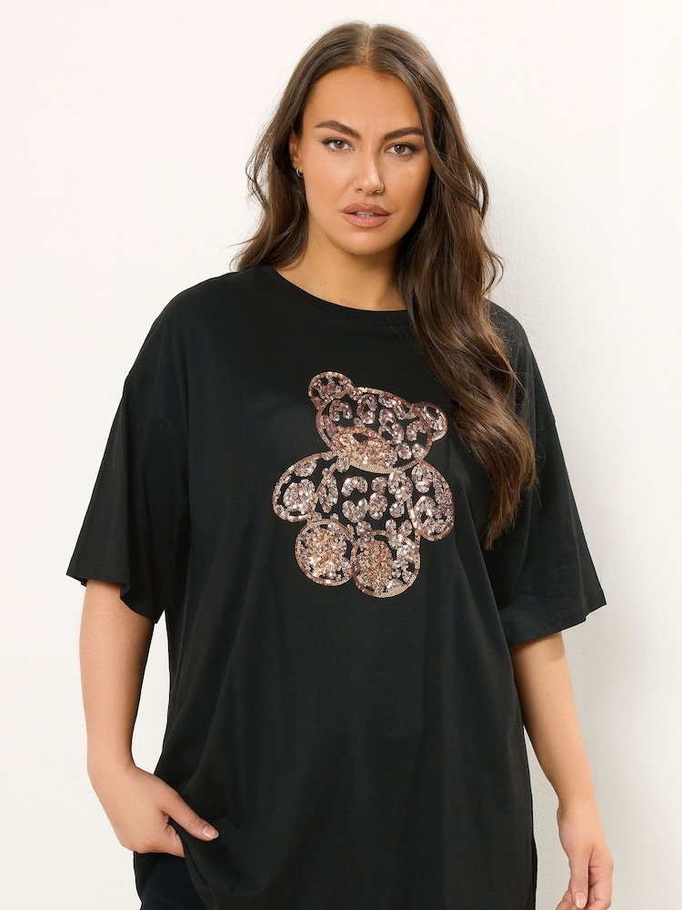 Yours Curve Relaxed Sequin T-Shirt - Imagem 1 de 5