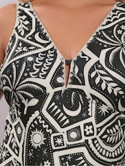 Yours Curve Black Postcard Blanket Stitch Swimsuit - Image 4 of 6
