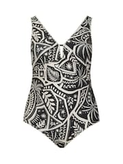 Yours Curve Black Postcard Blanket Stitch Swimsuit - Image 5 of 6