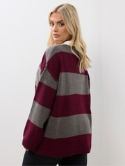 Yours Curve Red Rugby Collar Wide Stripe Jumper - Image 3 of 5
