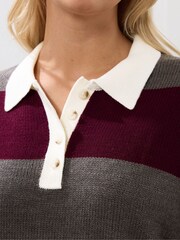 Yours Curve Red Rugby Collar Wide Stripe Jumper - Image 4 of 5