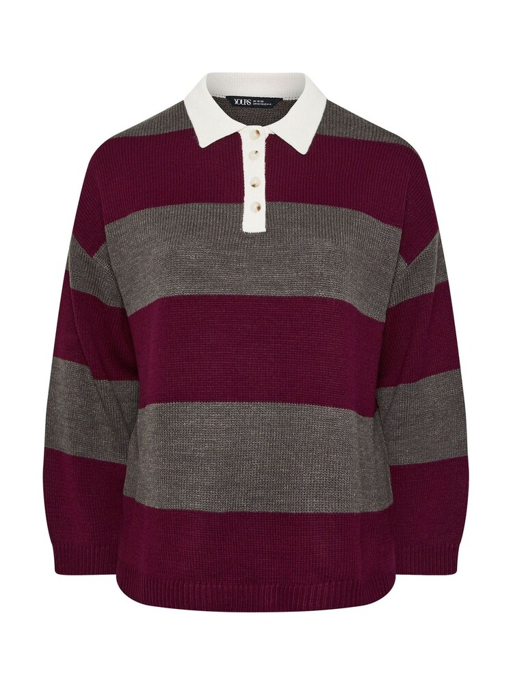 Yours Curve Red Rugby Collar Wide Stripe Jumper - Image 5 of 5