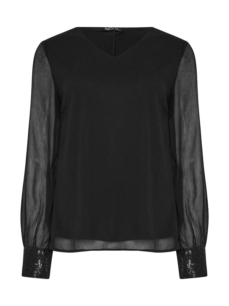 M&Co Black Sequin Cuff Blouse - Image 1 of 1 M&Co Black Sequin Cuff Blouse - Image 1 of 1